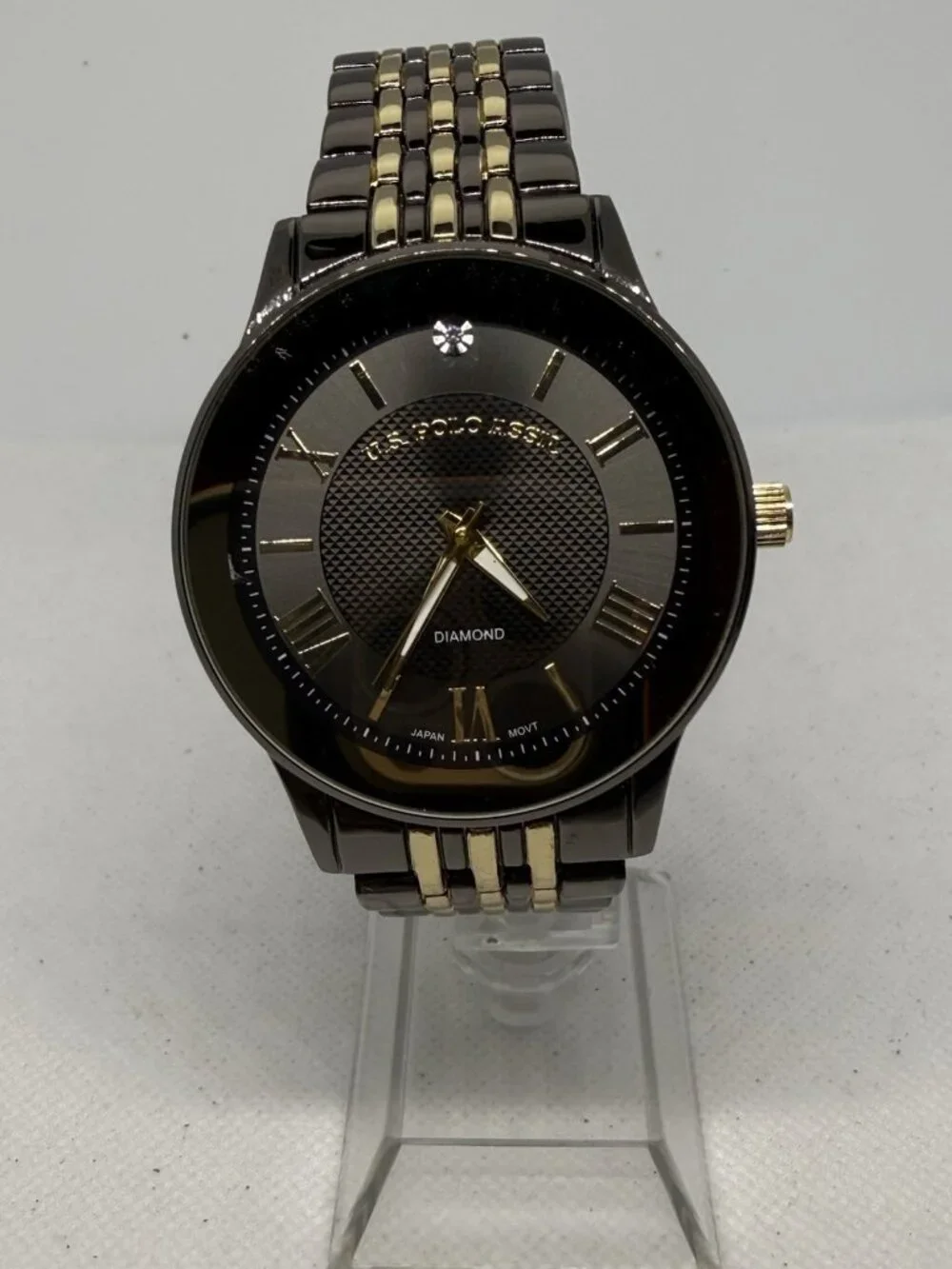 U.S. Polo Assn. USC80733WM Mens Black Dial Two-Tone Gunmetal Gold Quartz Watch